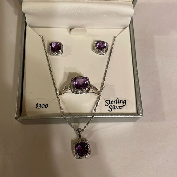 Macy's Sterling Silver and Purple Jewelry Set - Picture 2 of 7